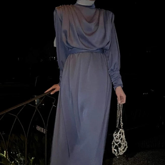 Taş aksesuarli drapeli Krep Elbise